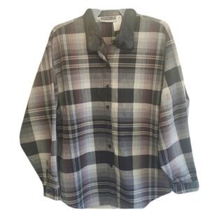 Panhandle Slim plaid western faux leather collar button down shirt size medium